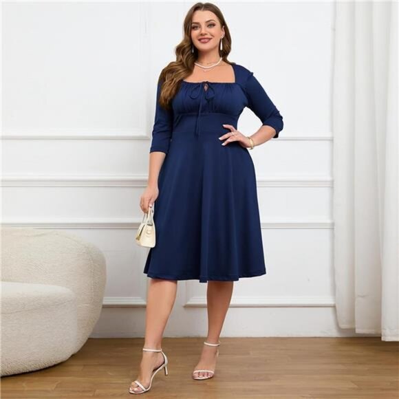 Formal Cocktail Dress Tie Front Adjustable Strap, Satin Midi Prom Wedding Dress - Picture 6 of 8